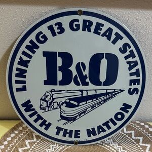 VTG Ande Rooney B&O Railroad Porcelain Metal Wall Sign
